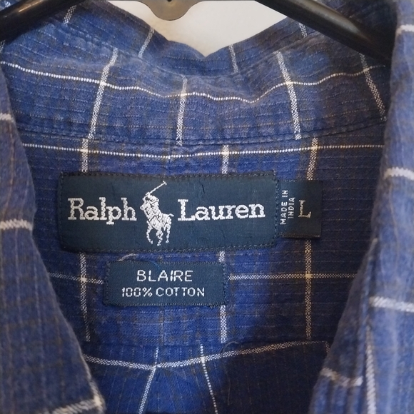 Ralph Lauren Blair Shirt Mens L Plaid Blue Short Sleeve 100 Percent Cott… - Picture 2 of 5